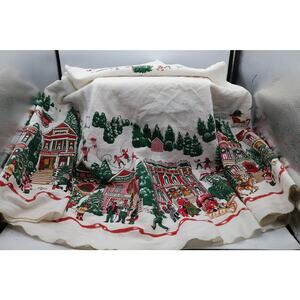 Vintage Christmas Tablecloth - Round 100% Cotton – Holiday Village Scene